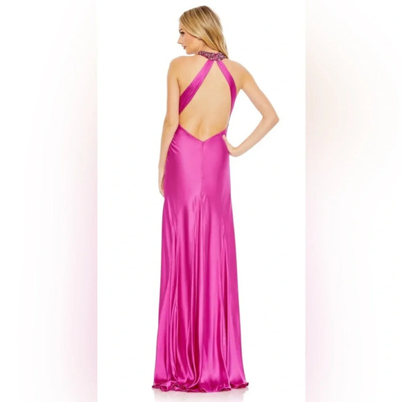 New Mac Duggal 68063 Keyhole High Halter Neck Cutout Back Dress In FUCHSIA Sz 16 - Picture 2 of 6